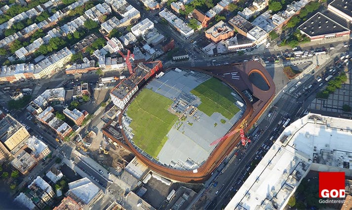 View of the green roof from above. Photo credit: Tom Kaminski / WCBS Chopper 880