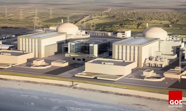 A render of the proposed Hinkley Point C nuclear power station.