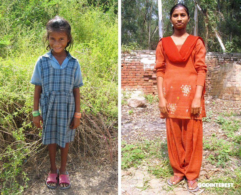 Daya, pictured at age 8 and age 15. Once among beggars in the street, she is now a thriving teen finding her place in this world and walking in her faith.